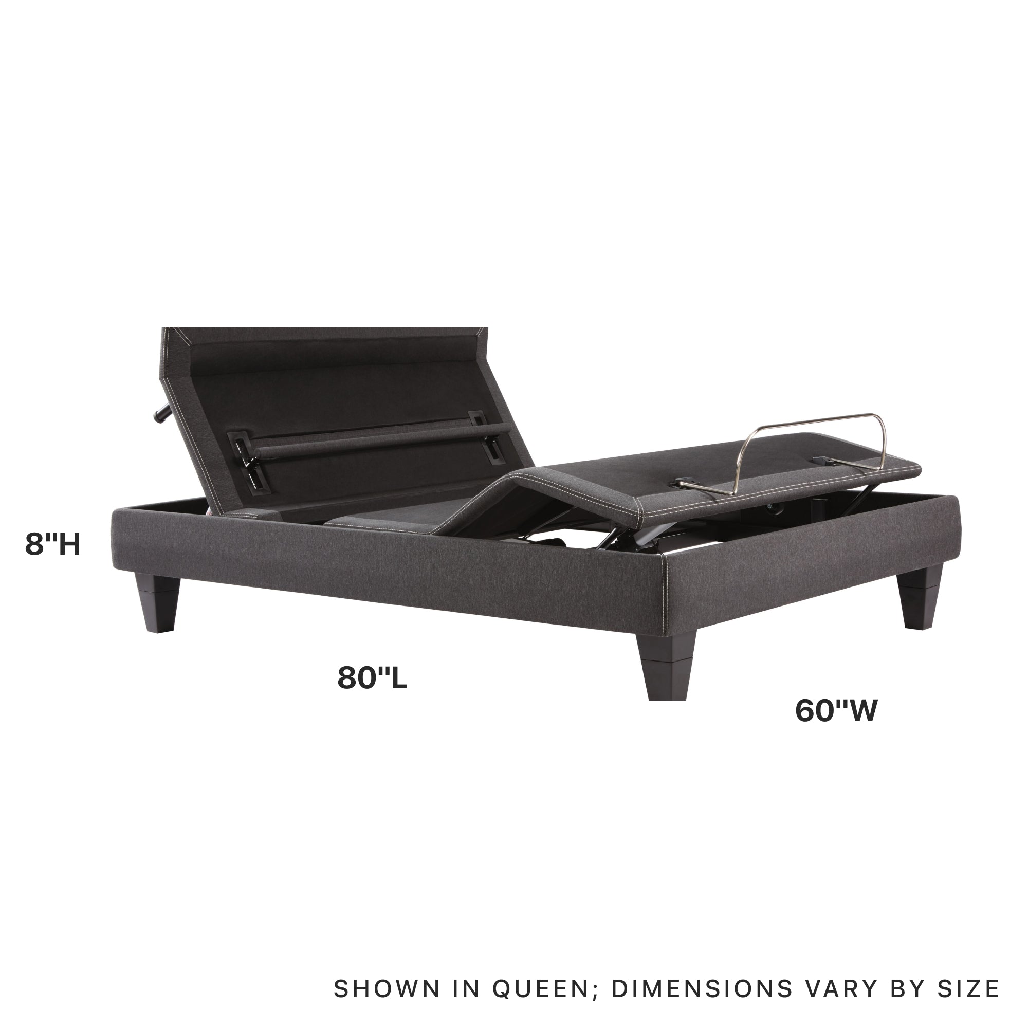 Diagram showing the measurements when raised, for the Beautyrest Black Luxury Base