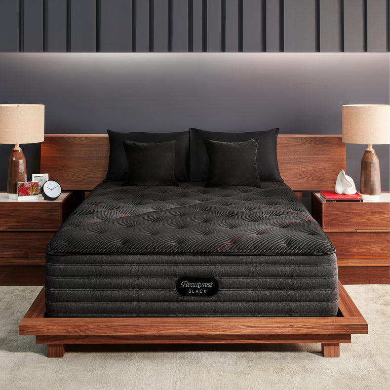 The Beautyrest Black mattress in a bedroom ||series: deluxe c-class|| feel: medium