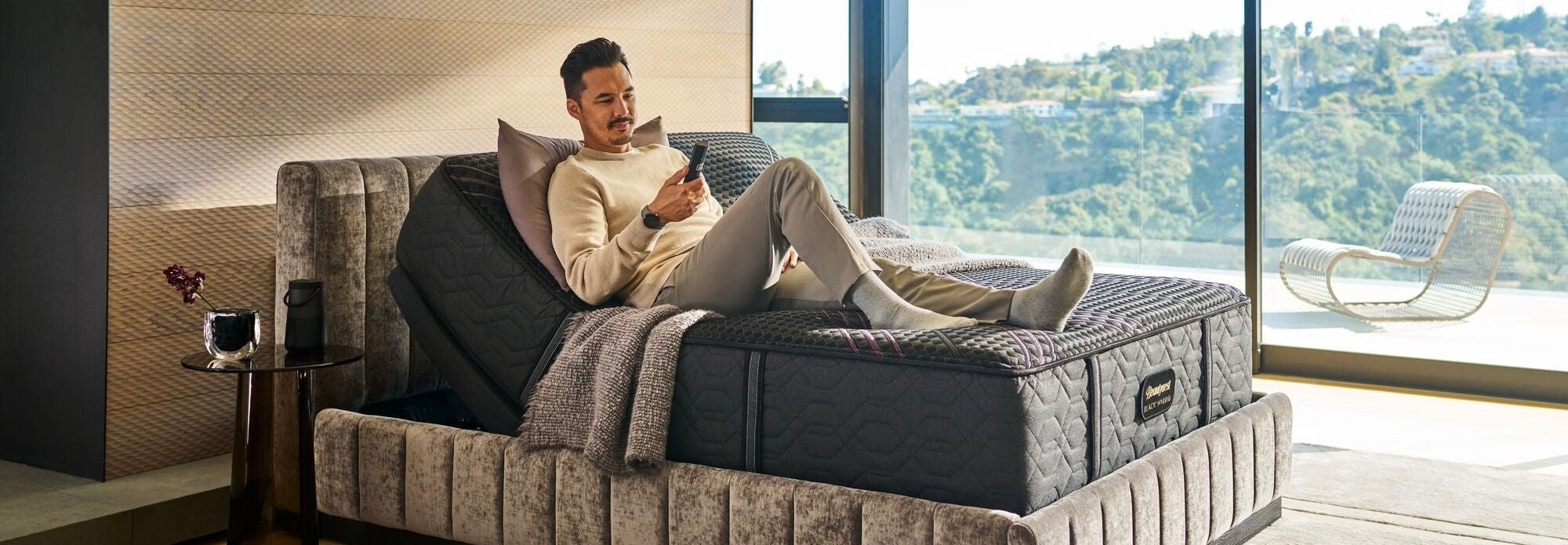 Luxury adjustable bed in modern setting