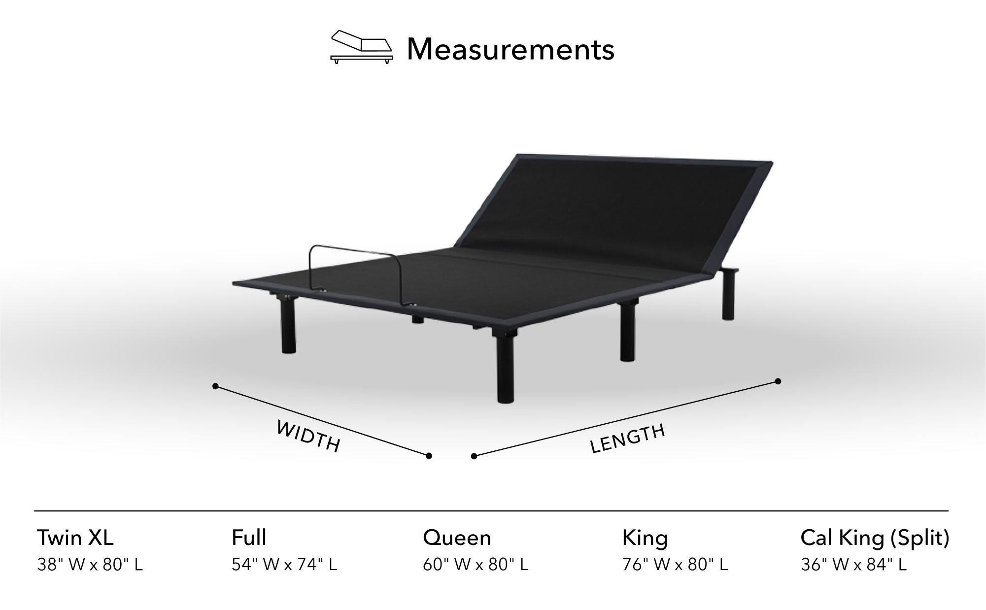 Adjustable bed frame with size options