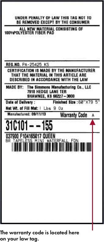 Warranty tag with product details visible