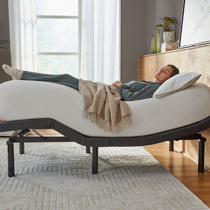 Adjustable bed in modern bedroom setting