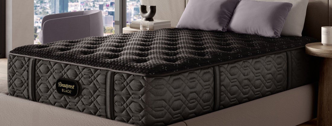 Luxury black mattress in modern bedroom
