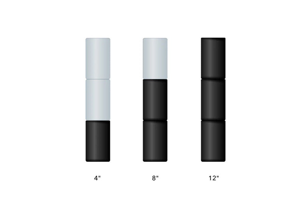 Stacked cylindrical objects with height labels