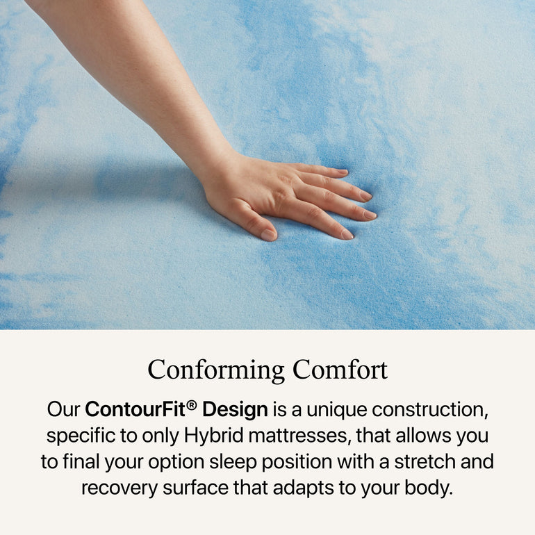 Hand pressing material on the Beautyrest Select hybrid mattress ||feel: medium