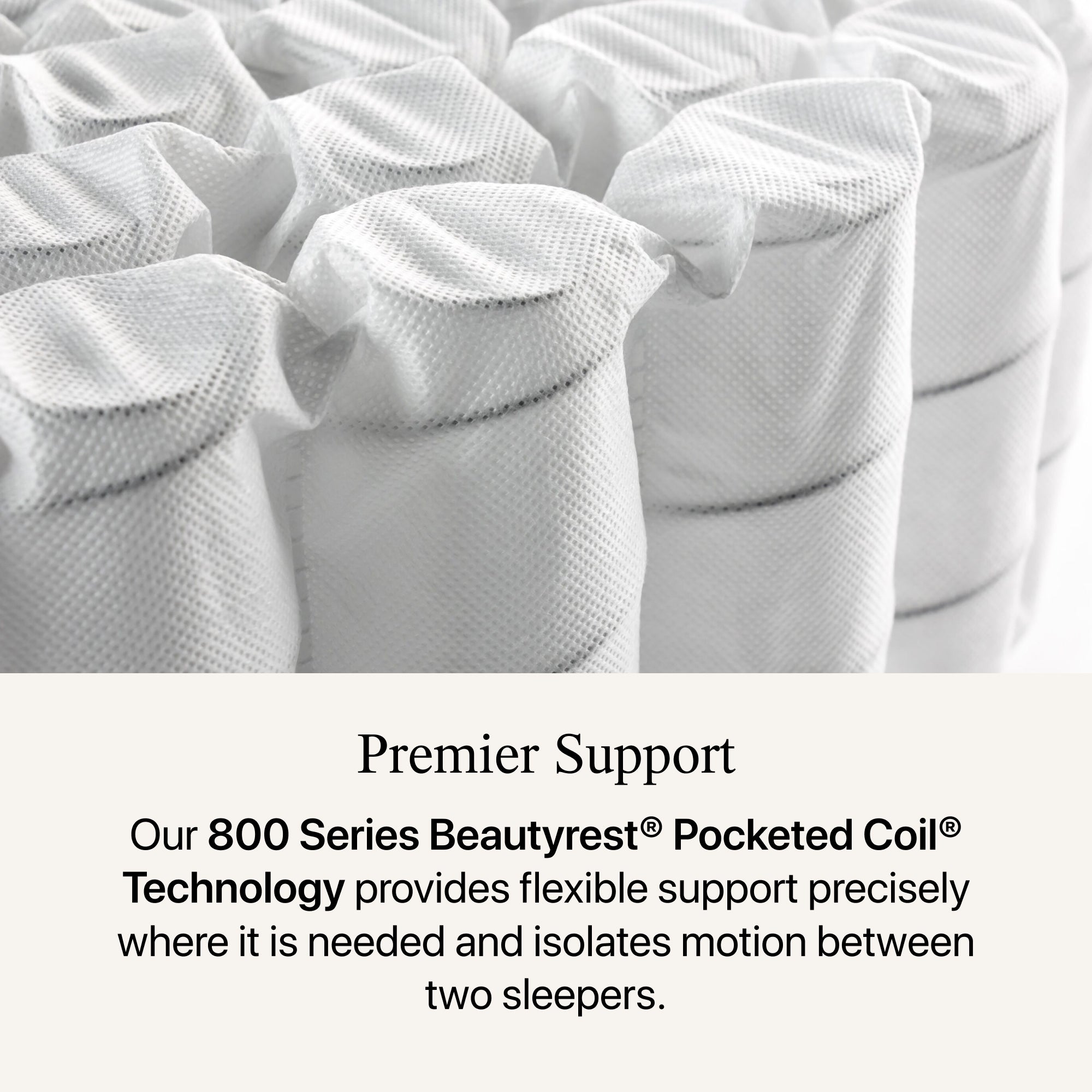 Close-up view of the coils in the Beautyrest Select hybrid mattress ||feel: plush