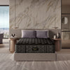 The Beautyrest Black medium mattress in a bedroom on a beige bed frame || series: Series Three || feel: medium