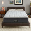 The Beautyrest Silver BRS900 Medium Euro Top mattress in a bedroom on a brown bed