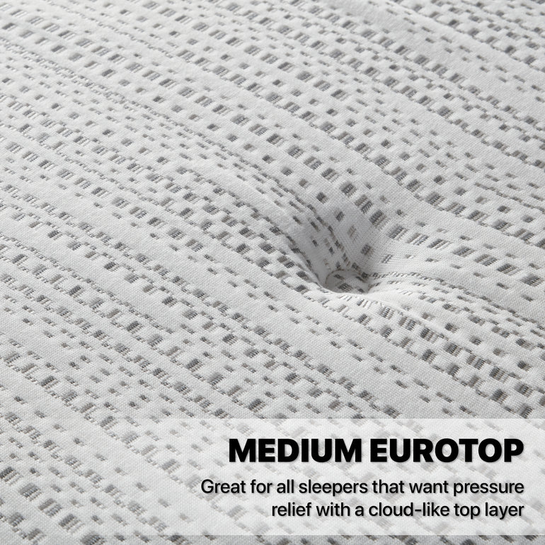Close-up view of the fabric on a Beautyrest Silver BRS900 Medium Euro Top mattress