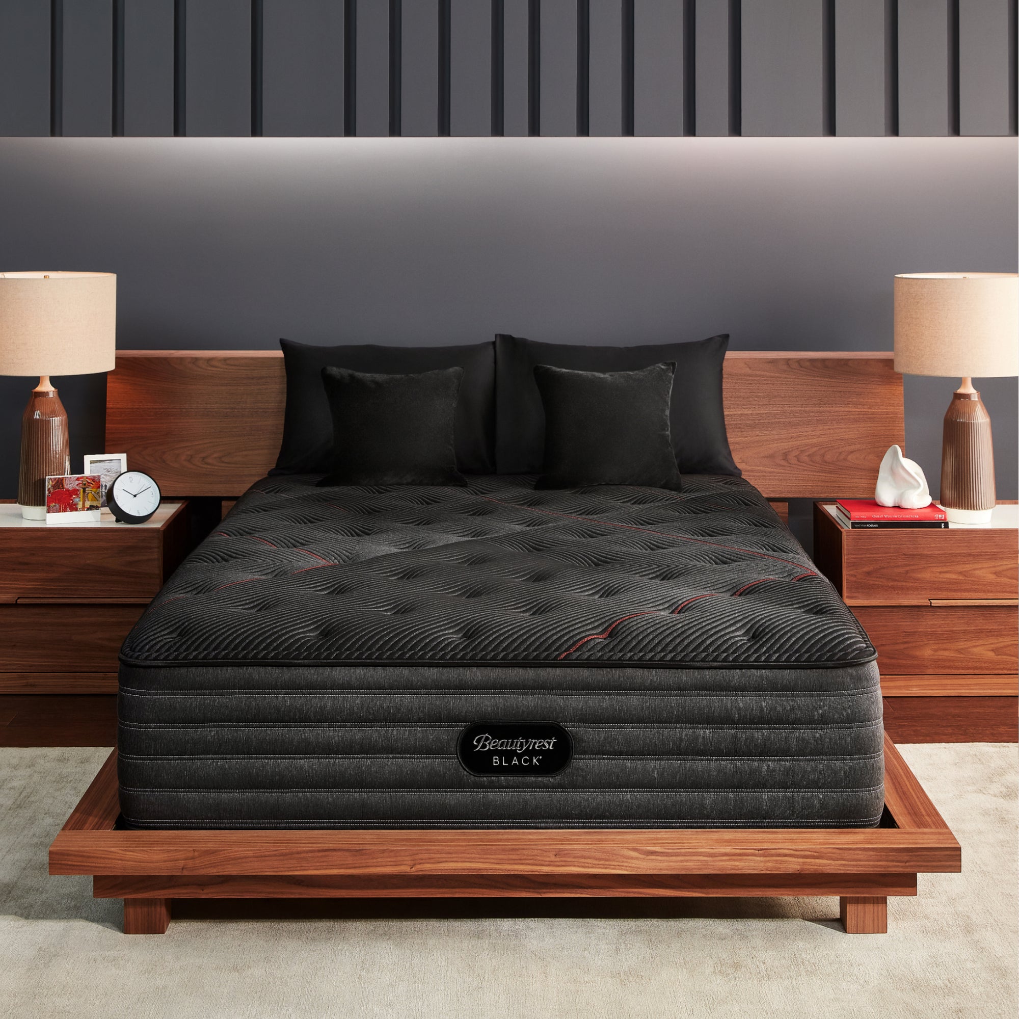 The Beautyrest Black mattress in a bedroom ||series: deluxe c-class|| feel: medium