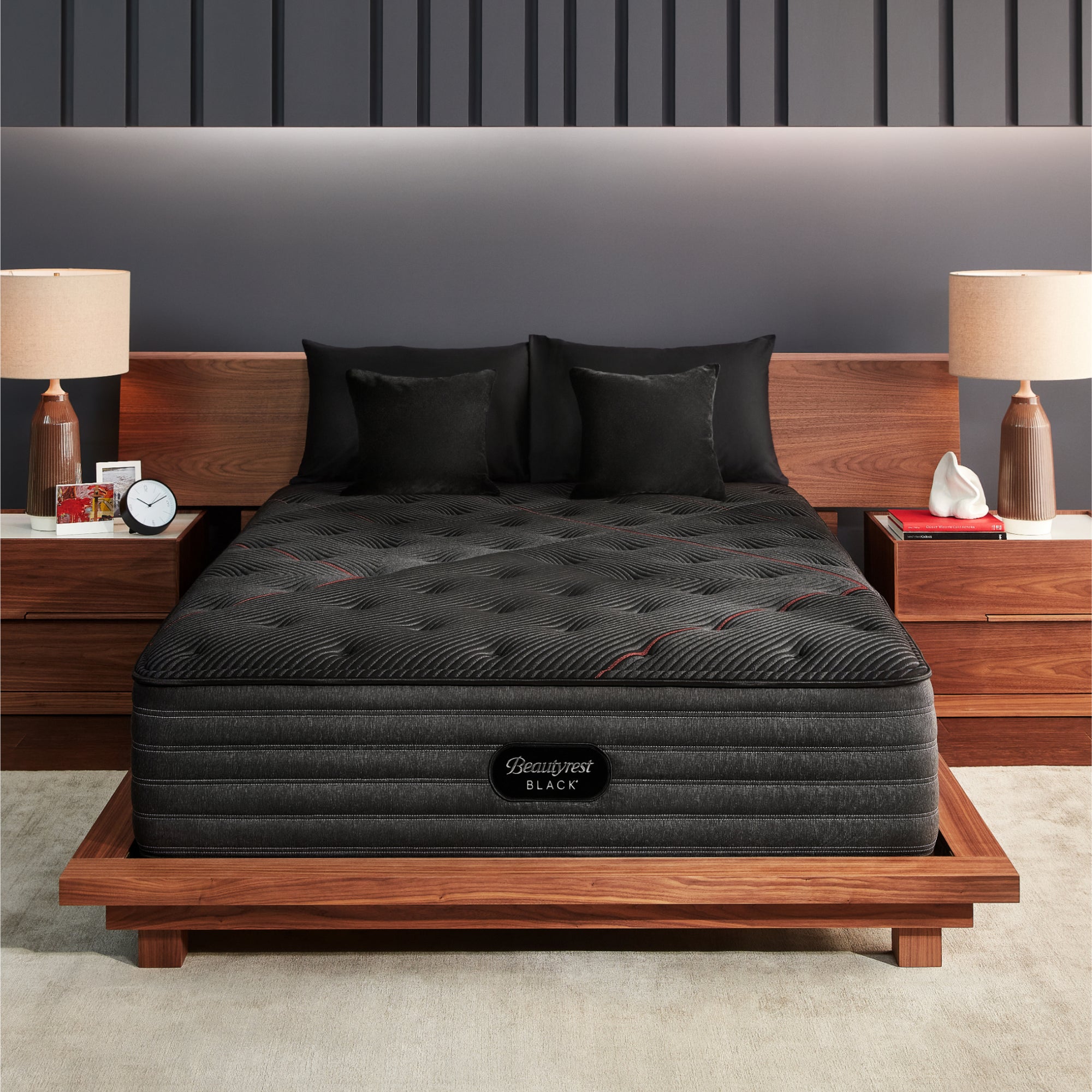 The Beautyrest Black deluxe c-class mattress in a bedroom ||series: deluxe c-class|| feel: plush