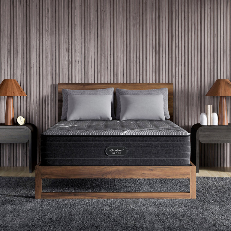 The Beautyrest Black grand b-class extra firm mattress in a bedroom|| series: grand b-class || feel: extra firm