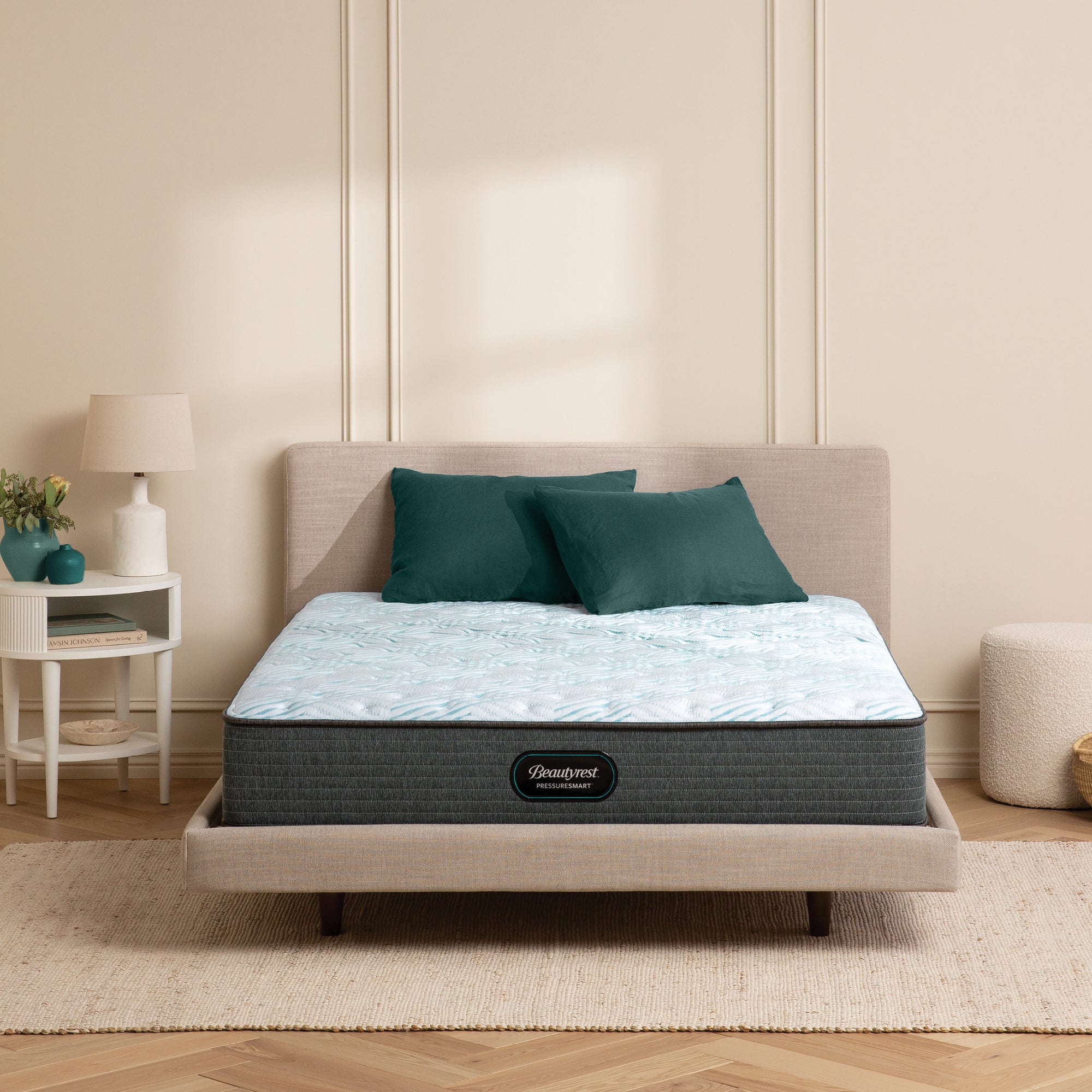 The Beautyrest PressureSmart mattress in a bedroom||feel: extra firm||series: standard