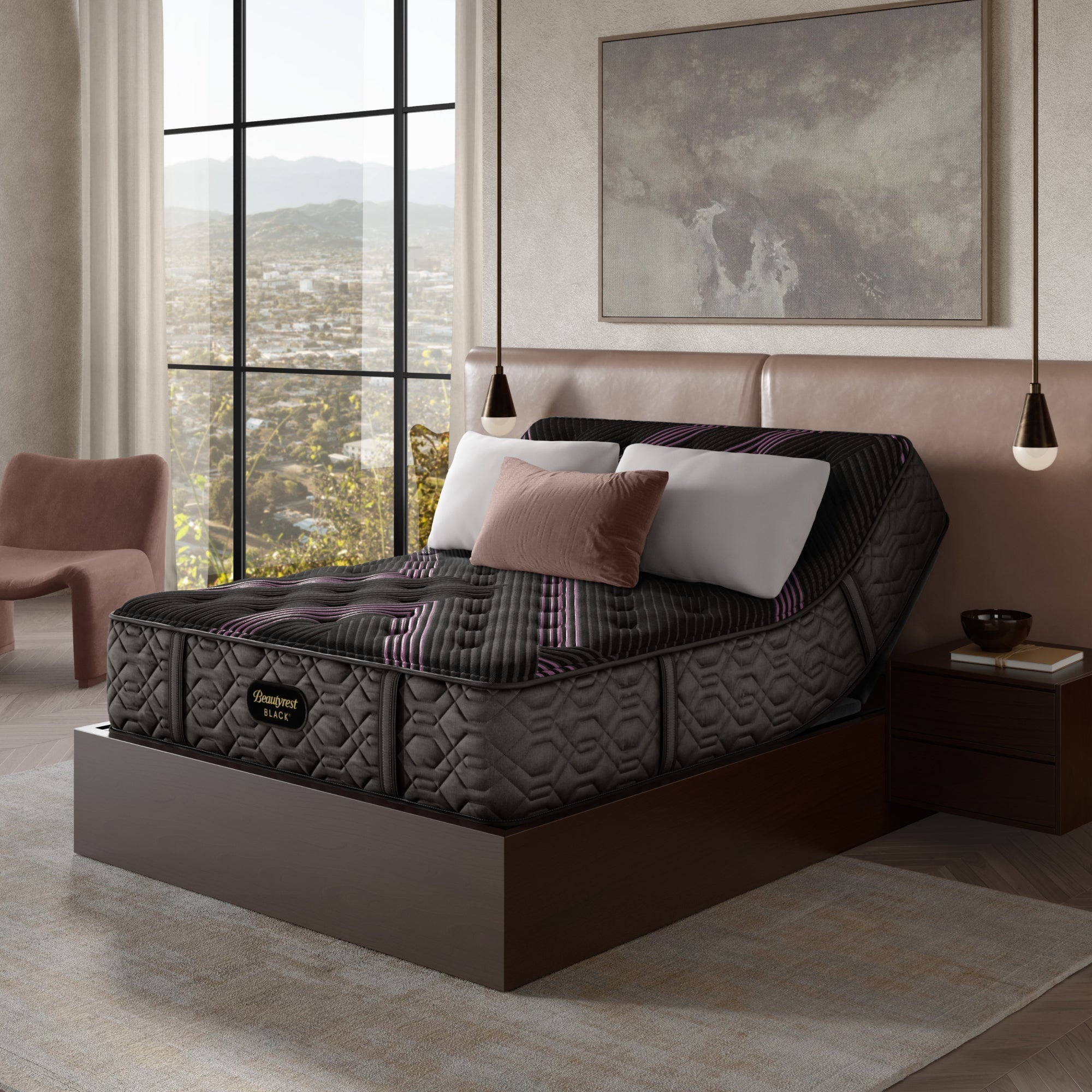 Cross-section infographic of mattress layers showing enhanced temperature management and memory foam layers.